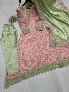 Beautiful Silk Top and Pent with Dupatta Sequenced Embroidered Work for Women's Party Wear - Product Image 2
