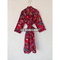 Bata de terciopelo Otoño Invierno Primavera Regalo especialAbrigo largo de terciopelo Estampado floral indio Albornoz de terciopelo Kimono Mujer Terciopelo de algodón