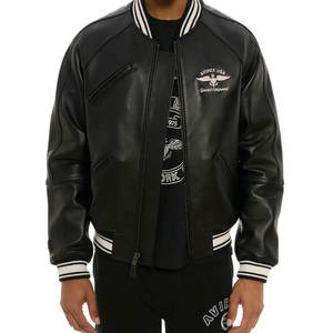 Chaqueta de cuero de calidad premium para hombre de tendencia superior Nueva llegada Tamaño adulto Color sólido con cuello alto y logotipo frontal - Product Image 3