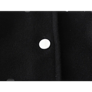 Chaquetas de béisbol universitarias de lana negras con logotipo personalizado Elegante estilo bombardero con mangas de cuero High CollegeBaseballjacket para hombres - Product Image 4