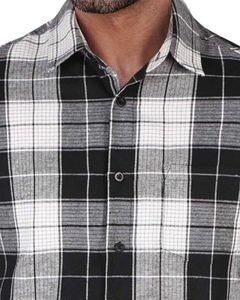 Camisa a cuadros personalizada para hombre, negra y gris, de manga larga, informal, de franela, suave, de algodón, para otoño e invierno, al por mayor. - Product Image 4