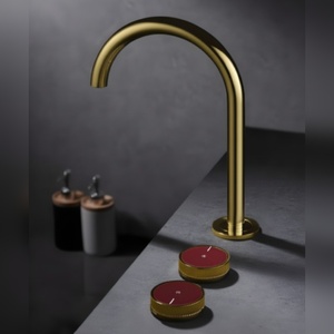 Robinet de lavabo J3 Premium Gold en laiton massif, à poser sur le plan de travail, trois trous, double poignée, mélangeur large, prix d'usine pour les grossistes - Product Image 3