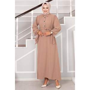 Robe Hijab Motif de Pierre à Demi Boutonné Vison - Product Image 2