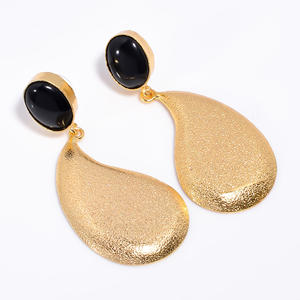 Laiton 14k plaqué or mode pierres précieuses boucle d'oreille à la main personnalisé en laiton pierres précieuses bijoux exportateur fabricant bijoux en laiton - Product Image 2