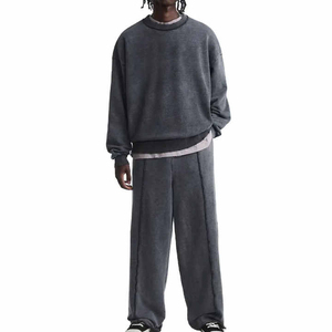 Conjunto deportivo de poliéster vintage de 2 piezas al por mayor, chándal de lavado ácido para hombre, chándales ajustados con cremallera, Sudadera con capucha y pantalón - Product Image 2