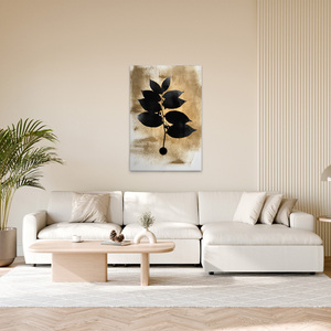 Made In Germany - Home Decor Canvas <b>Picture</b> Leaves Black Gold - Wall Mural In Cream And Gold - Canvas <b>Picture</b> On Stretcher <b>Frame</b> - Product Image 3