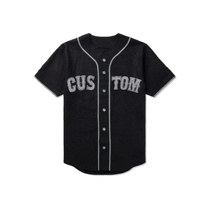 Camiseta de Béisbol Negra Personalizada con Ribete Blanco y Texto Bordado, Cierre de Botones, Manga Corta, Ropa Deportiva de Equipo - Product Image 1