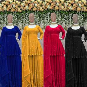 Ultimo Set indiano ricamato Sharara Gharara Kurti, tessuto Georgette, splendido Designer pakistano personalizza l'abbigliamento etnico 3 pezzi - Product Image 2