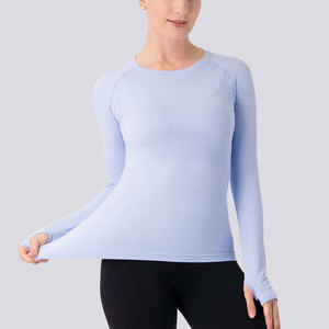 T-shirt de compression pour femmes à manches longues, yoga, athlétisme, course à pied, 100% coton, vêtements de course, vêtements de jogging, prix bas - Product Image 3