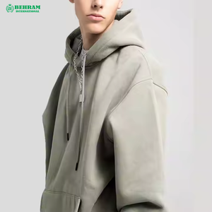 Sweats à capuche surdimensionnés personnalisés de couleur unie lourde 80% coton 20% polyester lavé à l'acide avec cordon de serrage - Product Image 5