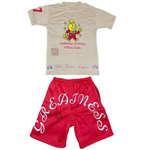 Ensemble T-shirt et short en coton pour homme, jersey 250 GSM, logo délavé, T-shirt surdimensionné régulier, ensemble deux pièces - Product Image 1