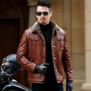 Manteau d'hiver décontracté pour hommes revers couleur unie veste en cuir doublé polaire grande taille épaissir toile vêtements d'extérieur à la mode élégant - Product Image 5