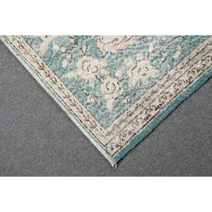 Alfombra Turca de Lana, 3.8x6.7 pies, Azul y Blanca a Rayas - Product Image 5