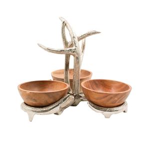 Bol décoratif en bois et en métal de luxe en métal Conception et taille personnalisées Support en bois de cerf Plateau de table Bol à fruits secs Vente en usine. - Product Image 1