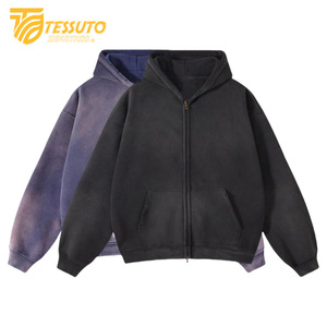 Sudadera con capucha de lavado ácido morado y negro para hombre, Sudadera con capucha de lavado ácido transpirable de algodón Original, ropa informal, sudadera con cremallera y desvanecimiento del sol - Product Image 1
