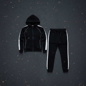 Ensemble de survêtement en velours noir pour femme, sweat-shirt en coton lourd, pantalon de jogging, streetwear au-dessus du genou, coupe ajustée - Product Image 5