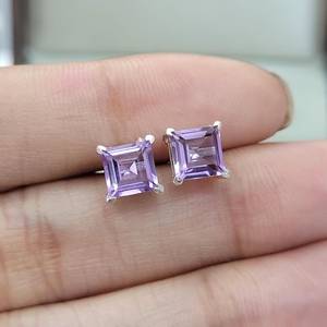 ต่างหูอเมทิสต์เงินสเตอร์ลิงทรงสี่เหลี่ยม หินประจำเดือนกุมภาพันธ์ เครื่องประดับหรูหรา ของขวัญสำหรับผู้หญิงและเด็กผู้หญิง - Product Image 4