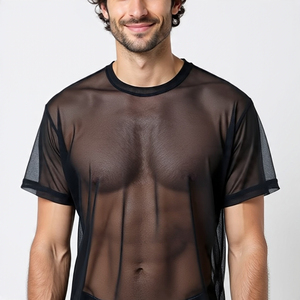 <b>Men's</b> O Neck Sheer Mesh <b>T</b> <b>Shirts</b> See Through Long Sleeve <b>Shirts</b> Night Casual <b>Swim</b> Sheer Mesh Tee <b>Shirts</b> <b>Men</b> - Product Image 2