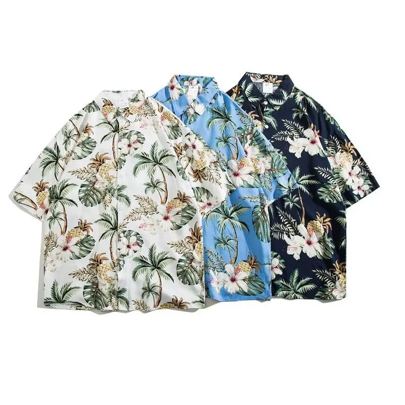 새로운 꽃무늬 반팔 셔츠 남성용 느슨한 캐주얼 여름 셔츠 해변 휴가 십대를위한 트렌디 브랜드 잘 생긴 탑