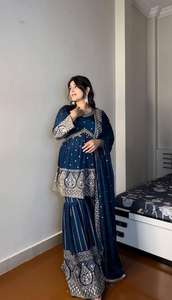 Premium Quality Pure Faux Georgette Top With Beautiful Fully Thread With Sequence Embroidered Georgette Sharara With Dupatta Set - Product Image 3