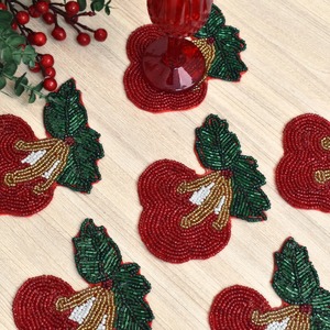 Sous-verre perlé en forme de cerise fait à la main tapis de boisson décoratifs cuisine Table à manger thé café porte-gobelet en vrac fournisseur en gros - Product Image 4