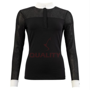 Chemise d'équitation élégante pour femmes, tissu extensible athlétique, évacuation de l'humidité, respirant, haut de performance, vêtements d'équitation - Product Image 4