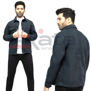 Vestes en jean imperméables à capuche décontractées personnalisées OEM pour hommes en noir respirant de qualité supérieure coupe-vent pour l'extérieur - Product Image 5