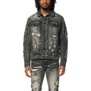 Ensemble veste et pantalon en denim hip-hop pour homme, hiver, respirant, 100% coton, haute qualité, logo personnalisé, vente en gros, vêtements d'extérieur - Product Image 2
