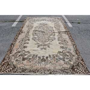 Alfombra clásica marrón beige 6,3x10,3 pies alfombras turcas - Product Image 1