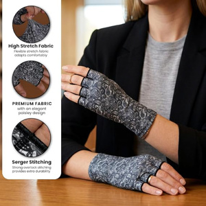 Gants de protection solaire sans doigts pour femmes, extensibles, respirants, pour la conduite et le jardinage en extérieur, avec motif cachemire - Product Image 3