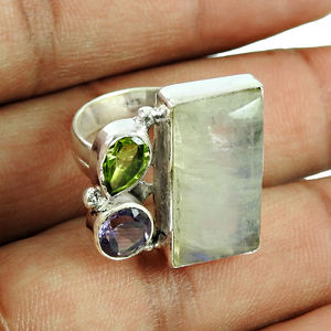 Bague de mariage en argent sterling faite à la main, prehnite, péridot, pierre précieuse, en gros, cadeau d'anniversaire, bijoux - Product Image 4