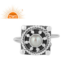 Anillo Apilable de Plata de Ley 925 Oxidada con Perlas Naturales, el Más Vendido, Fabricante de Joyería - Product Image 1