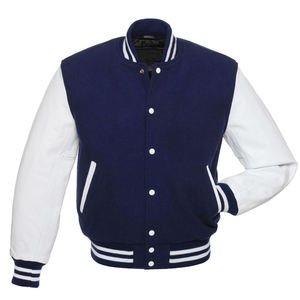 <b>Retro</b> Varsity <b>Jacket</b> Premium Wool and <b>Leather</b> with Chenille Patch and Striped Ribbing for an Authentic made in Pakistan - Product Image 1