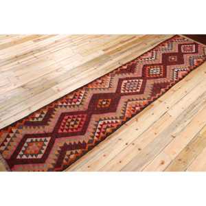 พรมตุรกีขนาด 2.7x13 ฟุต, พรมคิลิมวินเทจ, พรมเปอร์เซียสีแดงทำจากขนสัตว์ - Product Image 2