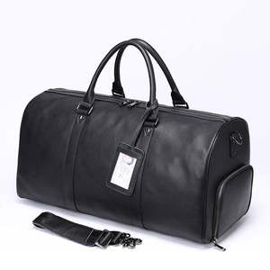 Design personnalisé de grande capacité en cuir véritable sac polochon avec deux poignées sac de voyage Weekender avec fermeture à glissière réutilisable - Product Image 5