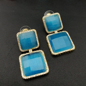 Boucles d'oreilles à breloques Design pour femme, plaqué or 18k, coloré, monalisa, bijoux pour femmes, cadeau de fête, boucles d'oreilles en pierre rouge - Product Image 1