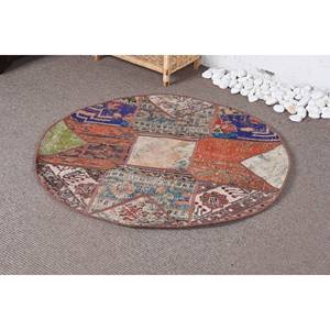 Classic <b>Boho</b> Beige Wool <b>Rug</b> 3.3 X 3.3 ft Patchwork Design Handmade Latex Backed for Bedroom or Living Room for Teens - Product Image 3
