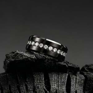Jeulia Classic Black <b>Tungsten</b> Eternity <b>Ring</b> for <b>Men</b>-Trendy Stainless Steel Fashion <b>Ring</b> - Product Image 3