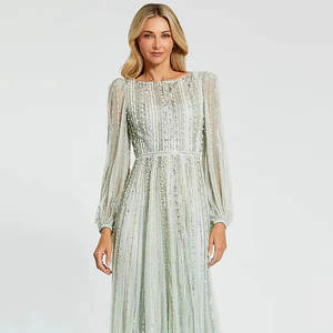 Últimos diseños de vestido de noche largo para mujer, vestido de baile de graduación dorado, estilo acampanado, gasa, antiestático, transpirable, a un precio competitivo - Product Image 1