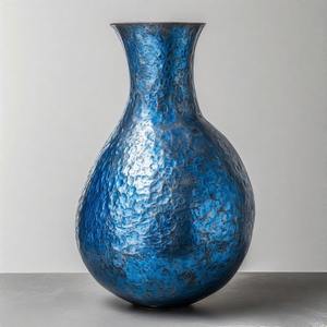 Royal Azure Vintage Blue Jarrón con esmalte agrietado Tono de metal Florero de piso Diseño en relieve floral Decoración para el hogar Declaración de acento - Product Image 2