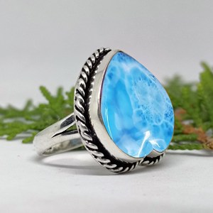 Anillo con forma de corazón de piedra preciosa azul Larimar Natural, Plata de Ley 925, piedra natal genuina, regalo de fiesta certificado IGI para mujer - Product Image 2