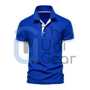 Camiseta de Golf Azul para Hombre al por Mayor, Informal, Transpirable, a la Moda, para Fitness, Trabajo, Gimnasio, Tejido de Punto Sólido de Alta Calidad - Product Image 1