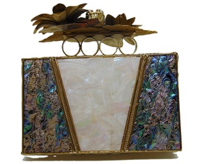 HANDMADE <b>WHITE</b> MOTHER of PEARL Nacre MOP <b>Envelope</b> Bag Metal Lowellcraft.com - Product Image 1