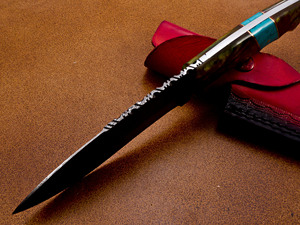 OEM Customizable Damascus Steel Hunting <b>Knife</b> Handmade Resin Handle <b>Twisted</b> Pattern Leather Sheath for EDC - Product Image 4