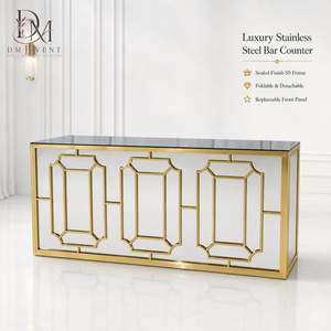Mesa de Bar Desmontable de Lujo con Marco Art Deco de Acero Inoxidable Dorado y Cubierta de Vidrio Templado Espejado - Product Image 1