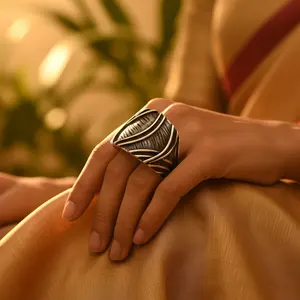 "<b>Men's</b> Rhodium-Plated 925 <b>Silver</b> Oxidized Cluster <b>Ring</b> with Geometric Design and Pearl Inlay" - Product Image 1