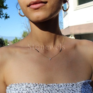 Tres diamantes Triad Mangalsutra Radiant Gold Jewelry Stonewels Diseño DE BODA clásico con cuentas negras tradicionales - Product Image 2