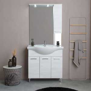 Meuble de salle de bain sur pied Ravenna 85 cm avec effet bois chêne blanc, ensembles de salle de bain - Product Image 2