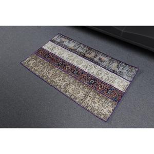 Alfombra Turca Vintage de 2.5x4.1 pies (75x125 cm), Alfombra Azul con Diseño de Patchwork - Product Image 4