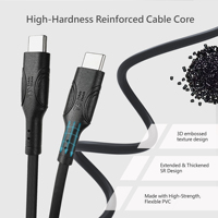 Cable Tipo-C a Tipo-C de 3A para Carga Rápida y Sincronización de Datos, Cobre Puro para Teléfonos Móviles iOS y Computadoras, Certificado por la FCC, en Rosa, Negro y Verde Azulado